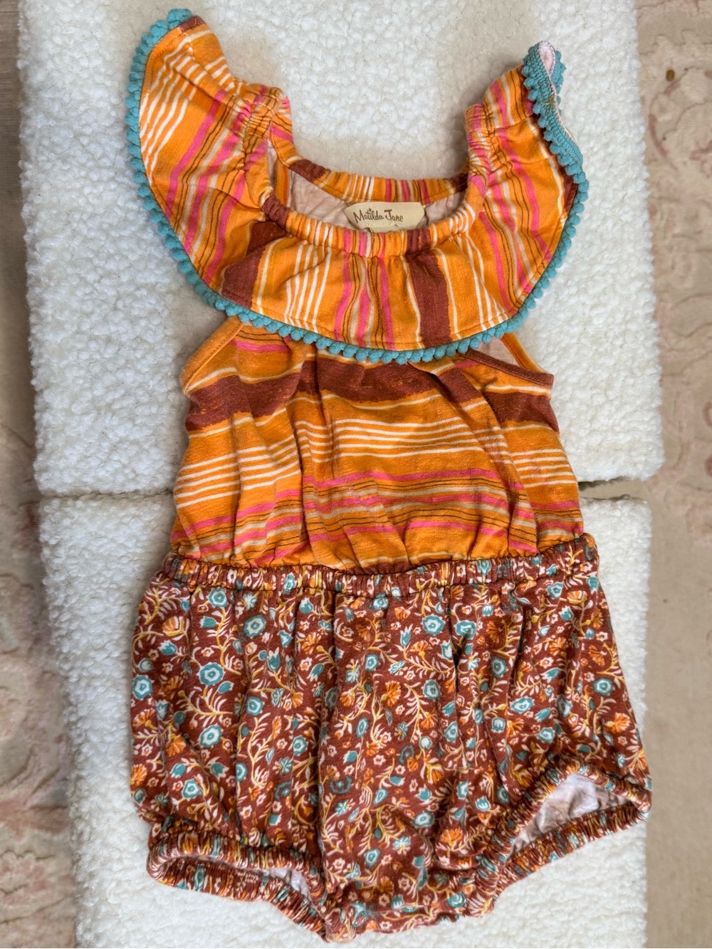 Matilda Jane Orange Striped & Floral Diaper Cover Romper